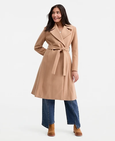 CeCe Petite Double-Breasted Belted Bow Back Coat