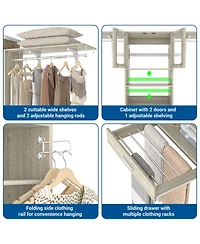 Aheaplus Laundry Room Storage Cabinet with Drying Rack and 2 Doors