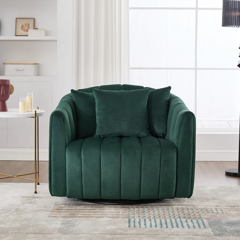 Streamdale Furniture Upholstered 360degree(s) Swivel Barrel Chair and Half with 3 Pillows,