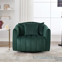 Streamdale Furniture Upholstered 360degree(s) Swivel Barrel Chair and Half with 3 Pillows,