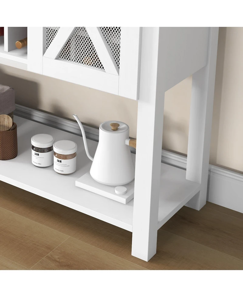 homfan Bar Cabinet with Sliding Barn Mesh Door, Detachable Wine Rack and Removable Stemware Holder, Multi-Purpose Sideboard or Coffee Bar Storage