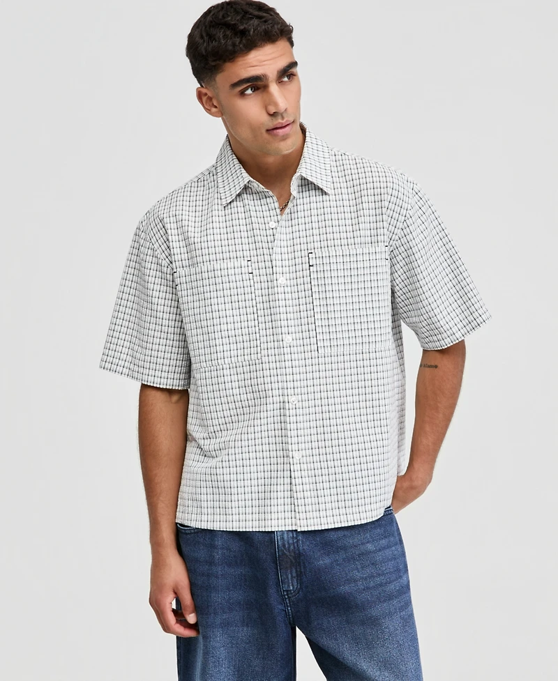 Mode of One Men's Plaid Seersucker Short-Sleeve Shirt, Macy's Exclusive