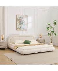 Streamdale Furniture Modern Curved Upholstered King Platform Bed with Rounded Headboard