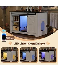 Streamdale Furniture 46" Farmhouse Cat Litter Box Enclosure with Sliding Barn Door and Led Light