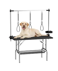 Streamdale Furniture 47 Inch Foldable Stainless Steel Dog Grooming Table with Adjustable Arms and Tray
