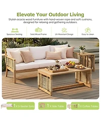Streamdale Furniture Acacia Wood 3-Seater Sofa Set with 2 Coffee Tables - Teak Look