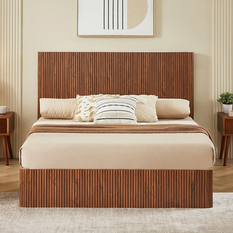 Streamdale Furniture Lift-Up Storage Bed Frame, Curved Wood Design