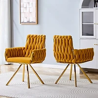 Streamdale Furniture Set of 2 Modern Velvet Braided Dining Chairs with Gold Legs