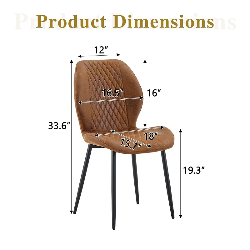 Streamdale Furniture 4-Piece Modern Luxury Brown Quilted Fabric Dining Chairs with Metal Legs