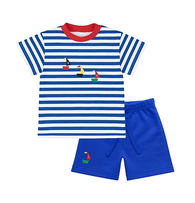 Florence Eiseman Toddler Boys Knit Short Set With Sailboats
