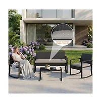homfan 4 Piece Patio Furniture Set, Pe Rattan Outdoor Rocking Chair Conversation Set with Coffee Table, Wicker Table and Chairs