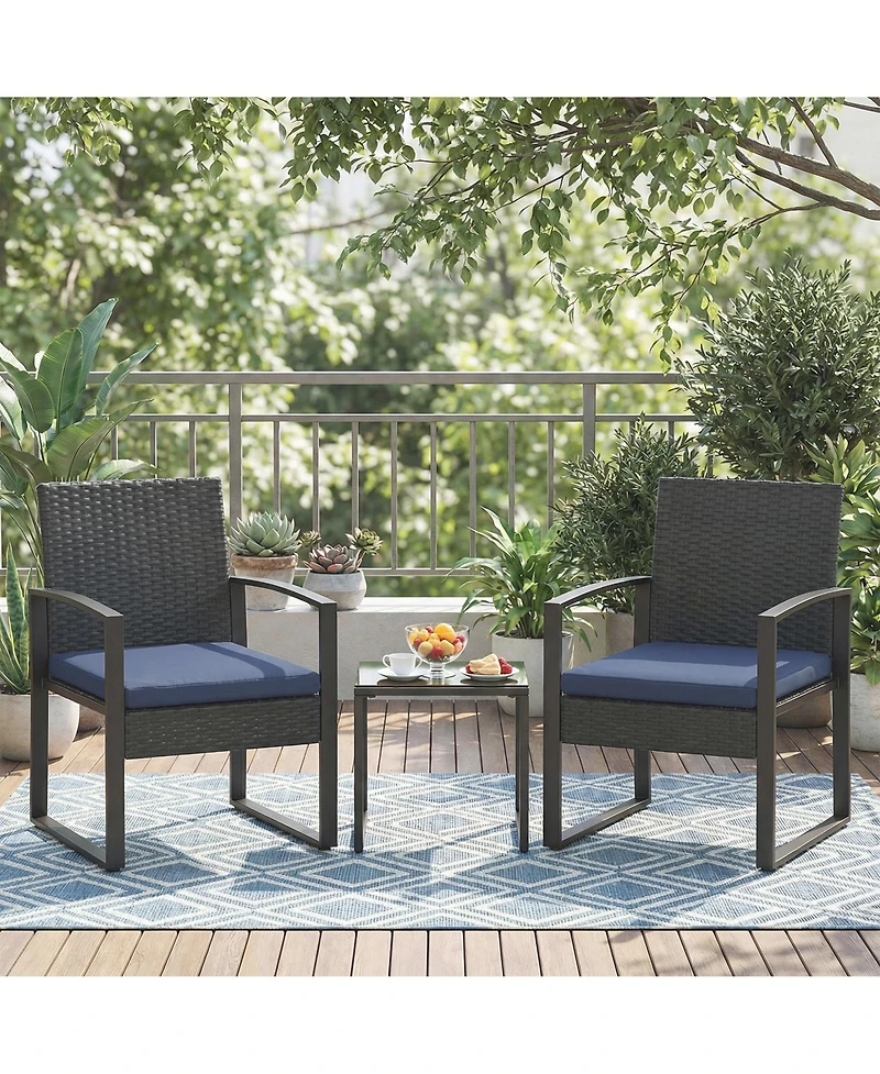 homfan 3 Piece Patio Bistro Set – Outdoor Wicker Furniture with Tempered Glass Coffee Table – Pe Rattan Conversation Set for Patio, Garden, Balcony