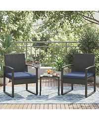 homfan 3 Piece Patio Bistro Set – Outdoor Wicker Furniture with Tempered Glass Coffee Table – Pe Rattan Conversation Set for Patio, Garden, Balcony