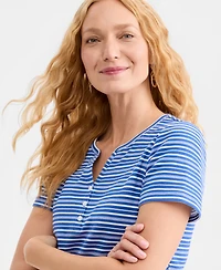Style & Co Women's Printed Short-Sleeve Henley Top, Macy's Exclusive