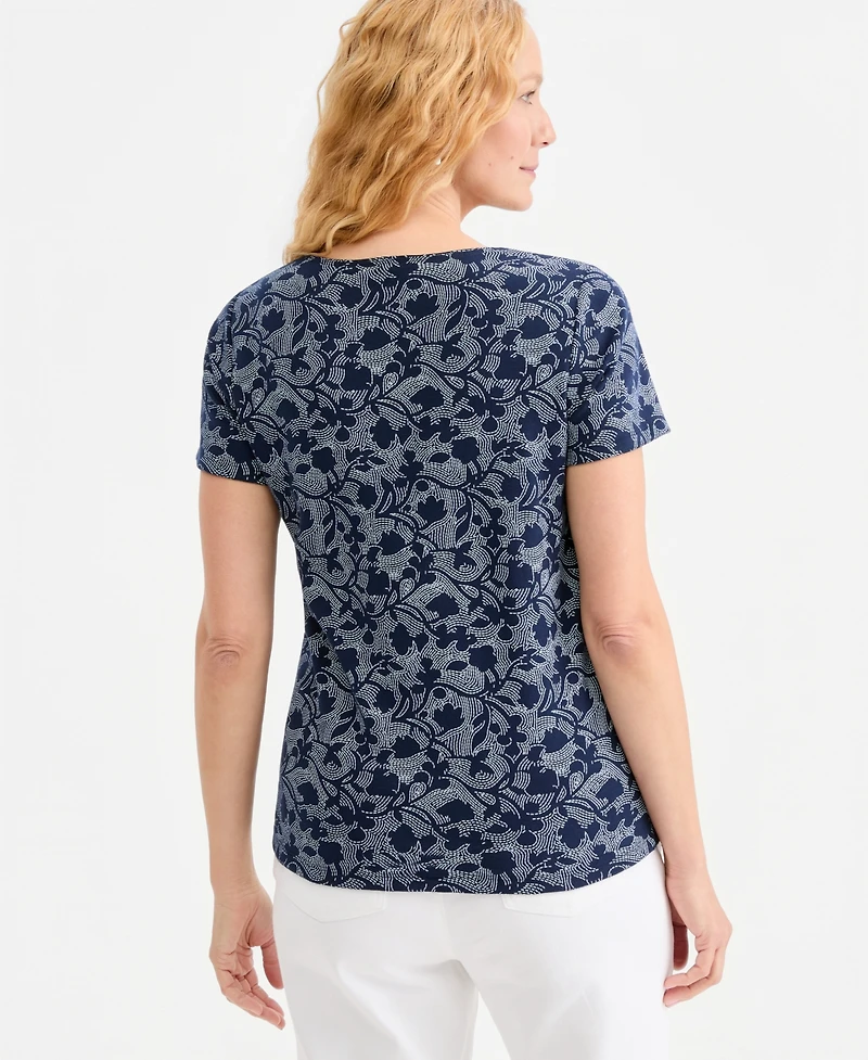 Style & Co Women's Printed Short-Sleeve Scoop-Neck Top, Macy's Exclusive