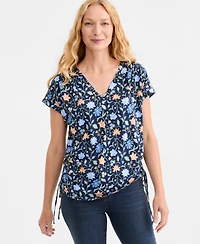 Style & Co Women's Printed Ruched Tie-Hem V-Neck Top, Macy's Exclusive