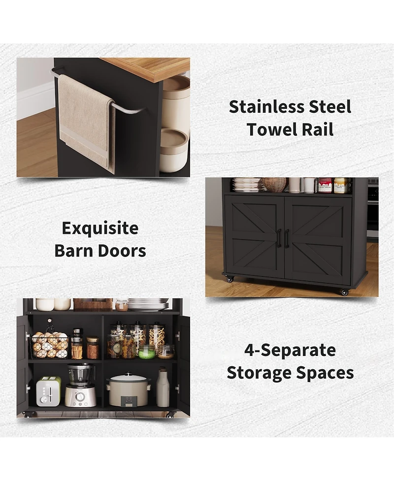 gaomon Rolling Kitchen Island with Storage Cabinet, Cart, Portable Mobile Towel Rack for Kitchen, Dining Room