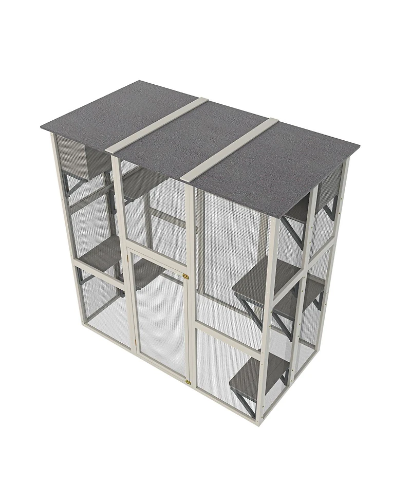 Streamdale Furniture Large Wooden Outdoor Catio with Asphalt Roof, 6 Platforms and 2 Napping Boxes