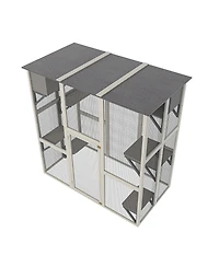 Streamdale Furniture Large Wooden Outdoor Catio with Asphalt Roof, 6 Platforms and 2 Napping Boxes