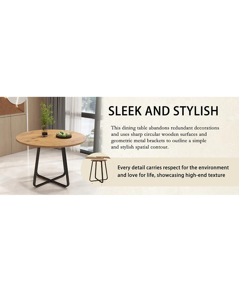 Streamdale Furniture Round Modern Dining Table with X-Shaped Metal Base for 4-6 People