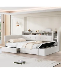 Streamdale Furniture Twin Upholstered Daybed with Storage, Drawers, Usb, Led and Shelves