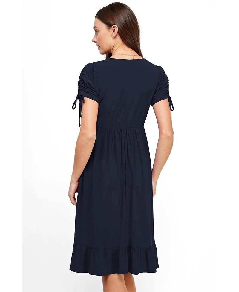 Hello Miz Maternity Faux Wrap Flowy Nursing Dress with Pockets