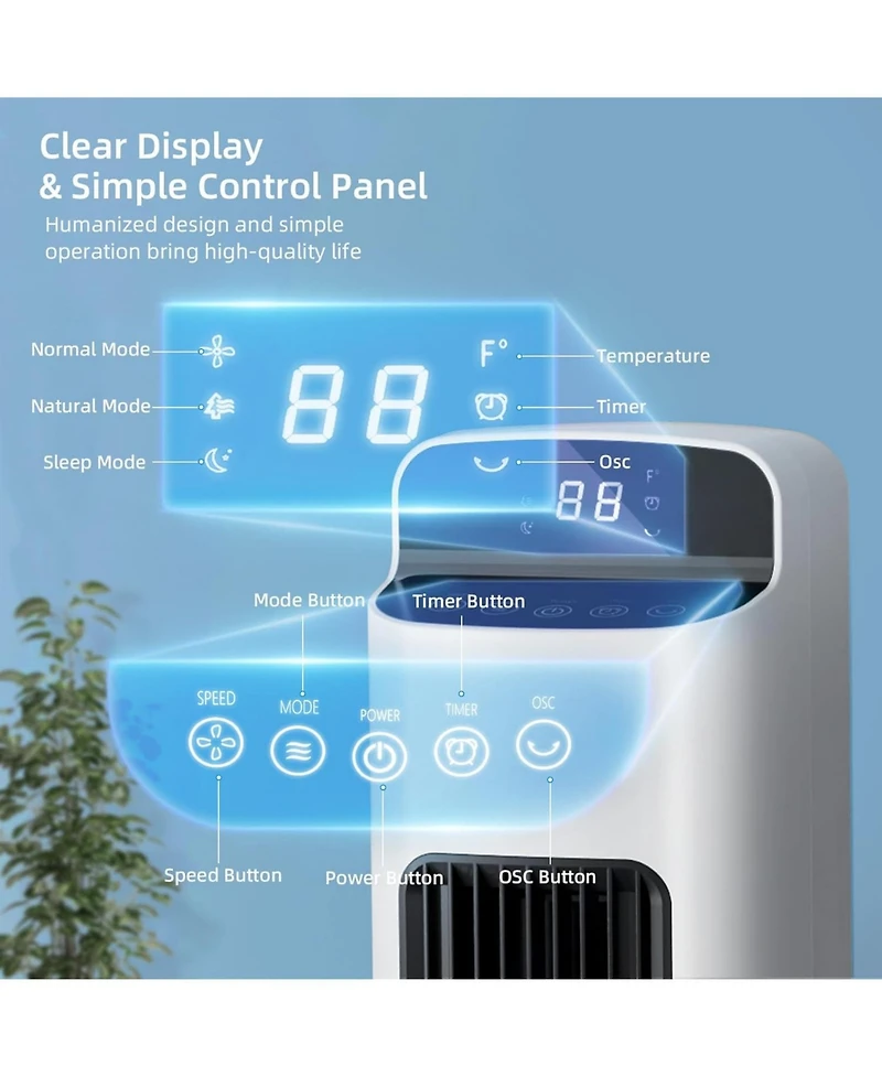 Cowsar Bladeless Tower Fan with Remote, 5 Speeds, White