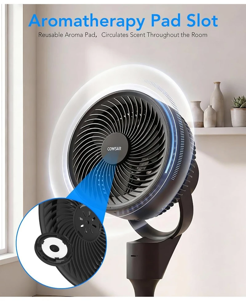 Cowsar Pedestal Fan, 3 Spd, 6H, 80degree(s) Osc, Aroma, Detachable