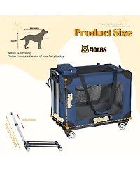 Streamdale Furniture 24'' Collapsible Rolling Dog Crate, Portable 3-Door Pet Kennel