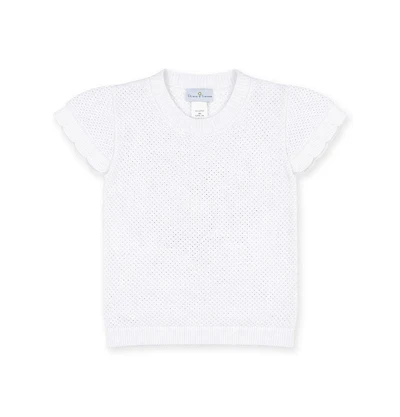 Florence Eiseman Big Girls Short Sleeve Sweater with Scallop Edges