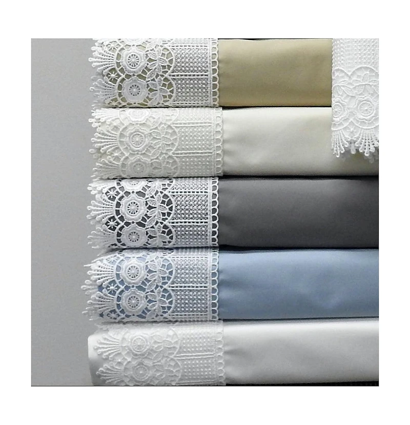 Embellished 4-Inch Lace Trim Pillowcases (Pair) Luxury 608 Thread Count - Usa