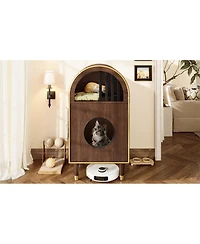Streamdale Furniture 2-in-1 Two-Level Cat Litter Box Enclosure and Cozy Condo - Espresso
