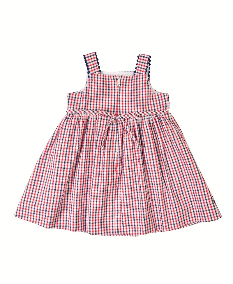 Florence Eiseman Toddler Girls Plaid Seersucker Dress With Flowers