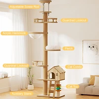 Streamdale Furniture Adjustable Floor-to-Ceiling Cat Tree with Condo, Hammock, and Scratching Posts