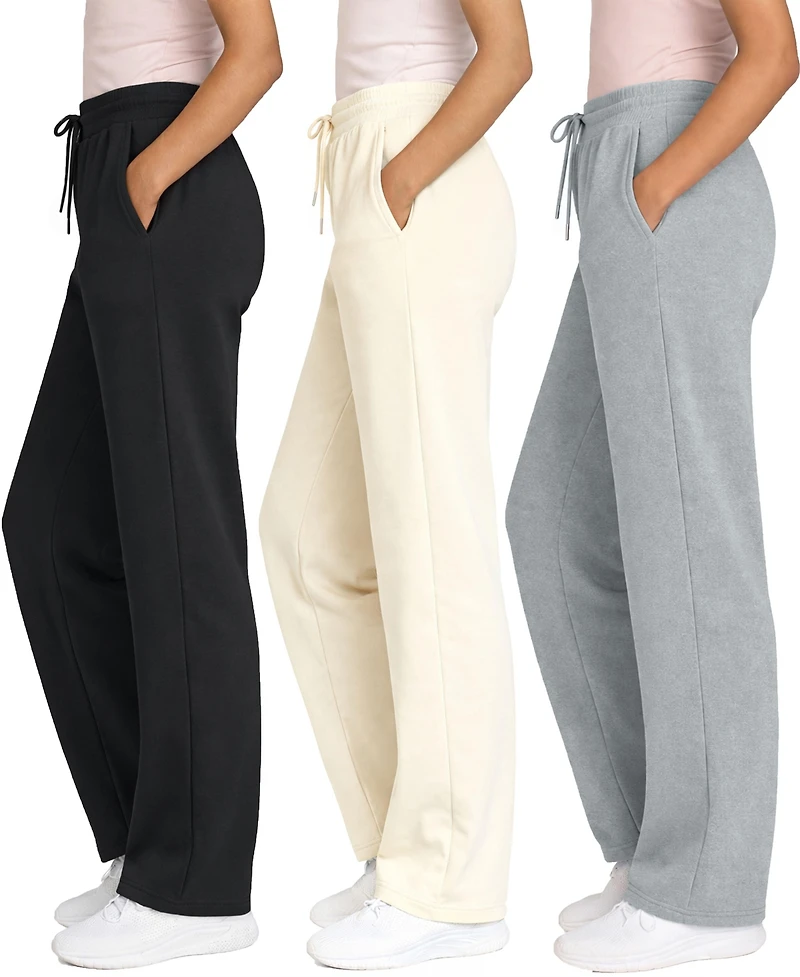 Blue Ice Women's Heavyweight Wide Leg Loose Fit Fleece Sweatpants-3 Pack