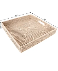 Artifacts Rattan Square Serving Tray with Cutout Handles