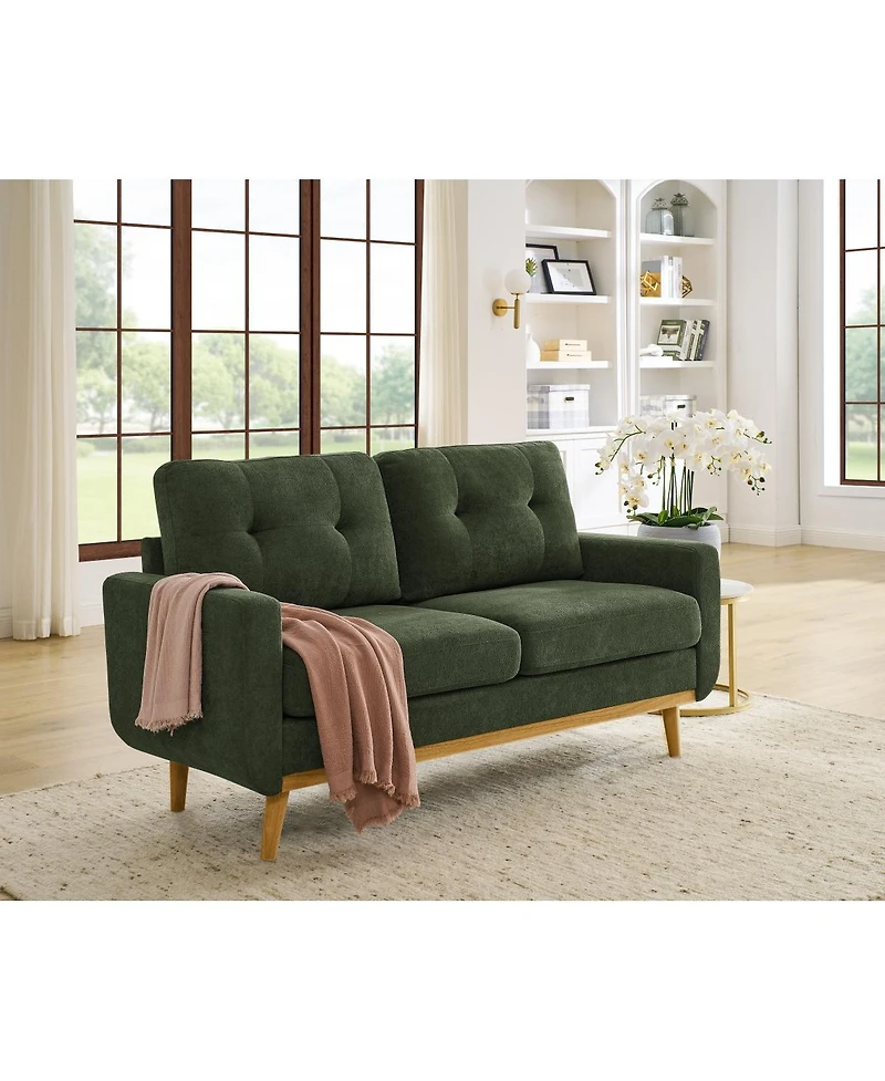 Streamdale Furniture 67.7" Wide Mid-Century Modern Upholstered Tufted Loveseat Sofa With Wooden Legs