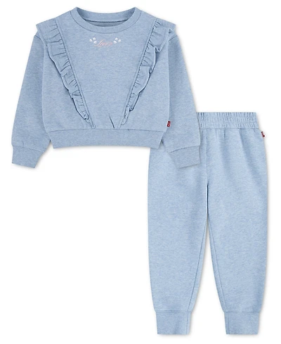 Levi's Toddler Girls' 2T-4T Ruffled Crewneck Sweatshirt and Jogger Pants, 2-Piece Set