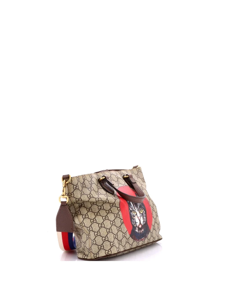 Pre-Owned Gucci Small Convertible Soft Tote Mystic Cat Print Gg Coated Canvas