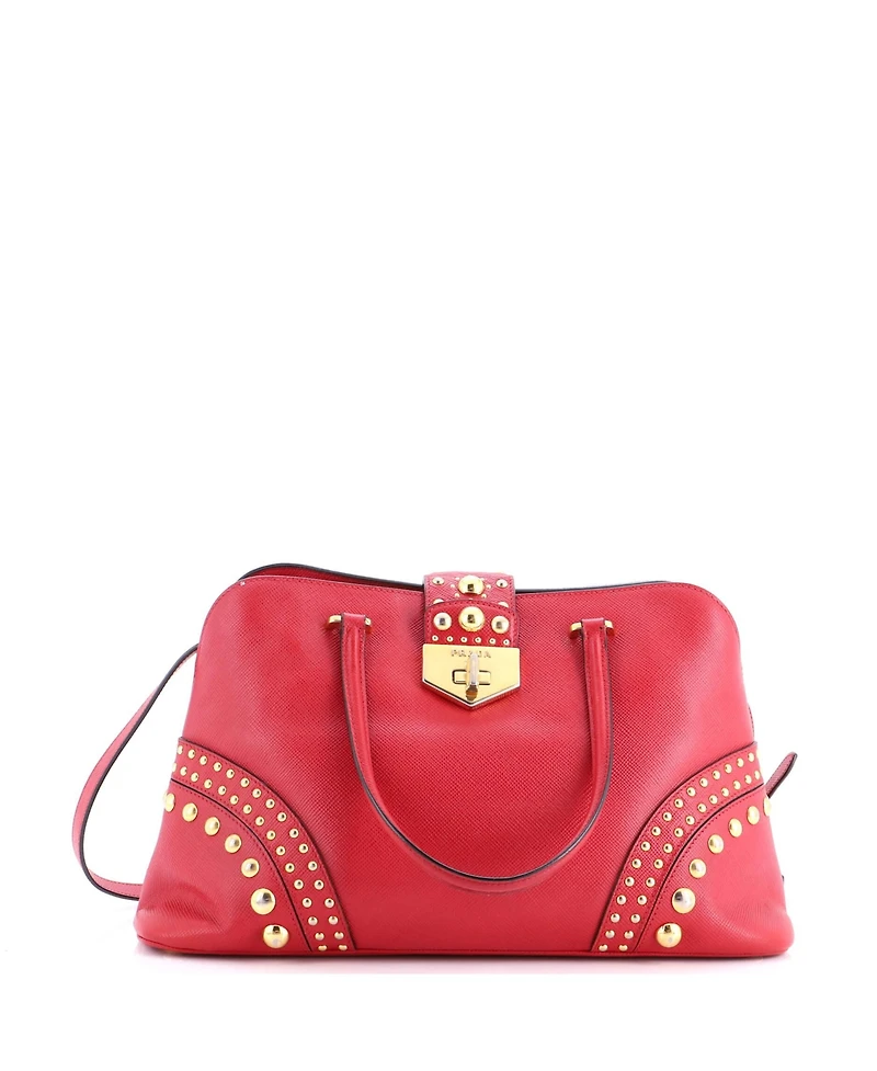 Pre-Owned Prada Medium Convertible Turnlock Dome Satchel Studded Saffiano Leather