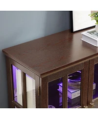 Streamdale Furniture Cherry Led Curio Cabinet with Glass Doors and Adjustable Shelves