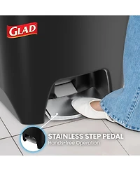 Glad Trash Can with Lid, Stainless Foot Pedal and Garbage Bag Rings, 20 Gal, Black