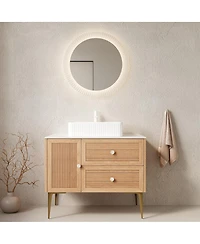 Sillysis Modern Bathroom Vanity with Rectangular Ceramic Sink, Oak Striped Texture, 2 Drawers and 1 Door