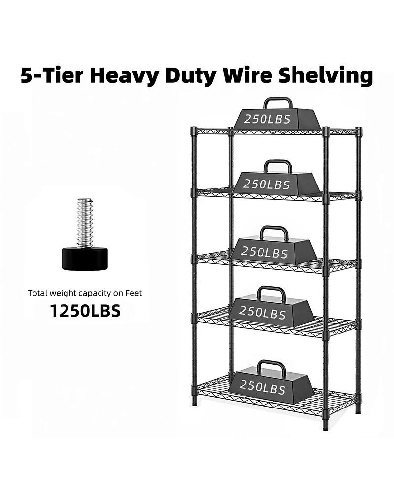 Streamdale Furniture Heavy Duty 5-Tier Steel Utility Shelving Unit Organizer