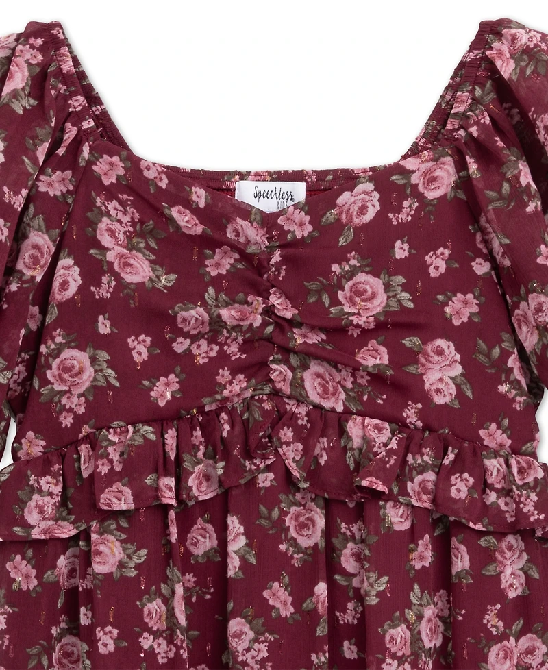 Speechless Girls' 7-16 Puff-Sleeve Tiered Knee Dress