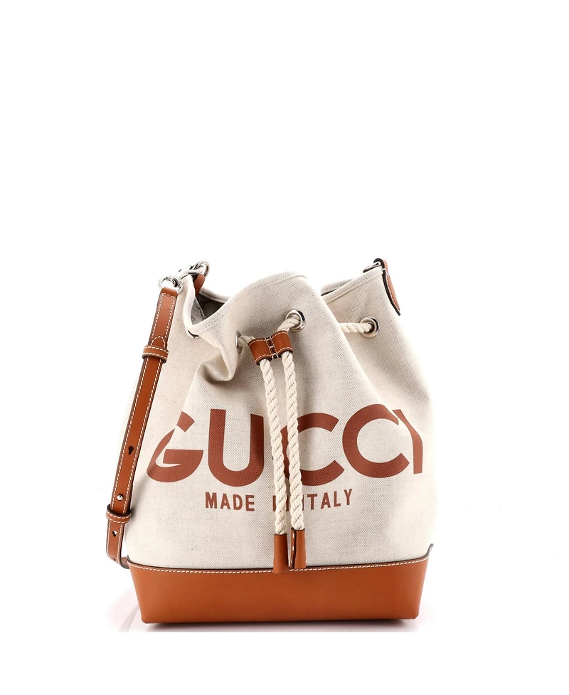 Pre-Owned Gucci Logo Bucket Bag Printed Canvas