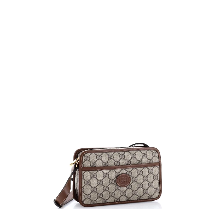 Pre-Owned Gucci Mini Interlocking G Patch Camera Bag Gg Coated Canvas