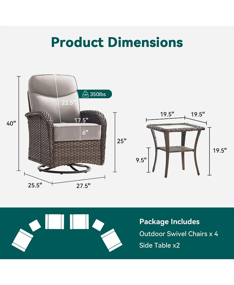 Pocassy Outdoor Wicker Patio Furniture Set,High Back Swivel Rocker Chairs withThickened Cushions and Side Table