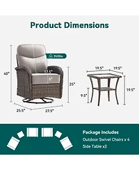 Pocassy Outdoor Wicker Patio Furniture Set,High Back Swivel Rocker Chairs withThickened Cushions and Side Table