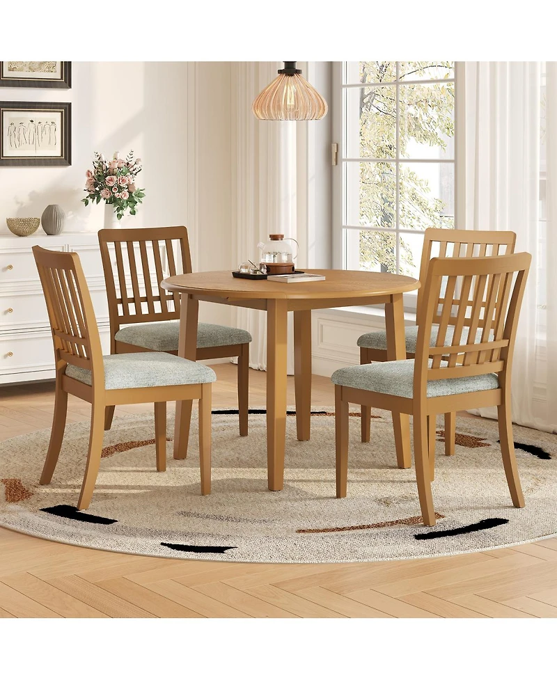 Streamdale Furniture 5- Piece Round Dining Set, Wood Table and 4 Upholstered Chairs